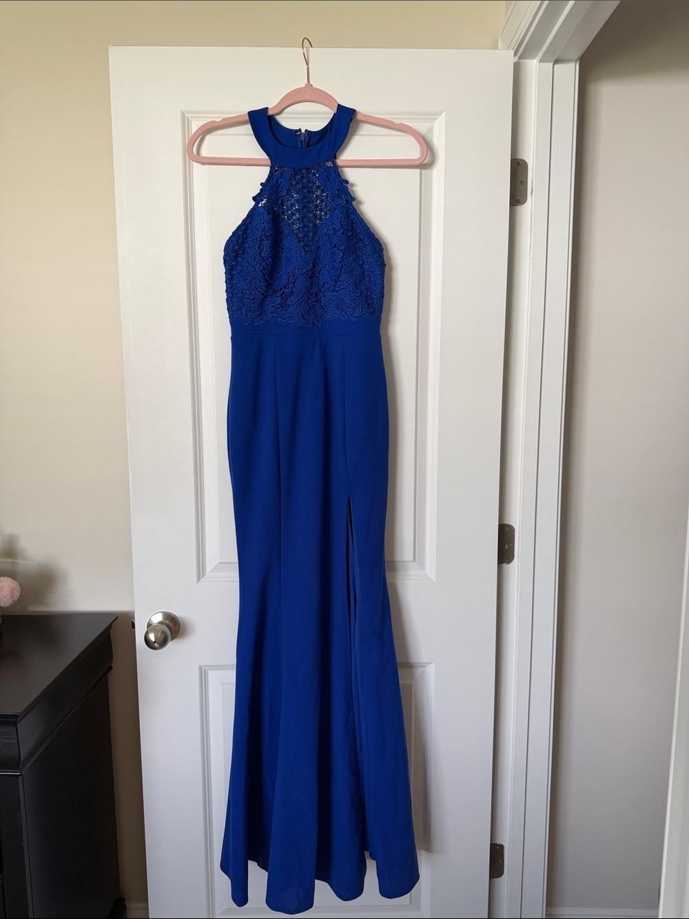 Royal Blue Halter Lace Mermaid Evening Gown